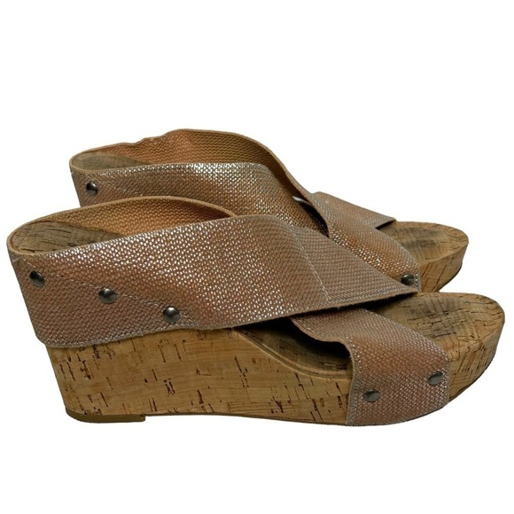 Lucky Brand Miller 2 Cork Wedge Sandals Women’s Canvas Straps in Rose Gold - Picture 4 of 16